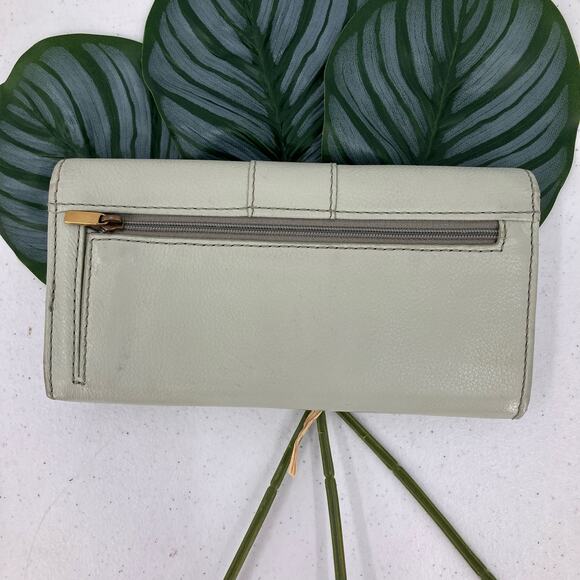 Fossil Mint Green Brass Bifold Zip Around Snap Cow Hide Leather Pockets Wallet - Picture 3 of 10